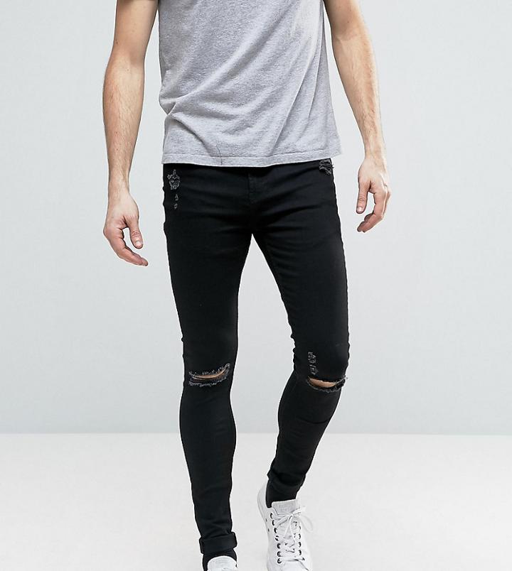 Brooklyn Supply Co Muscle Fit Extreme Skinny Jeans With Distressing - Black
