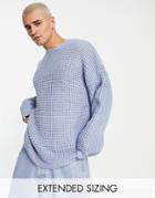 Asos Design Oversized Waffle Knit Sweater In Pale Blue-blues
