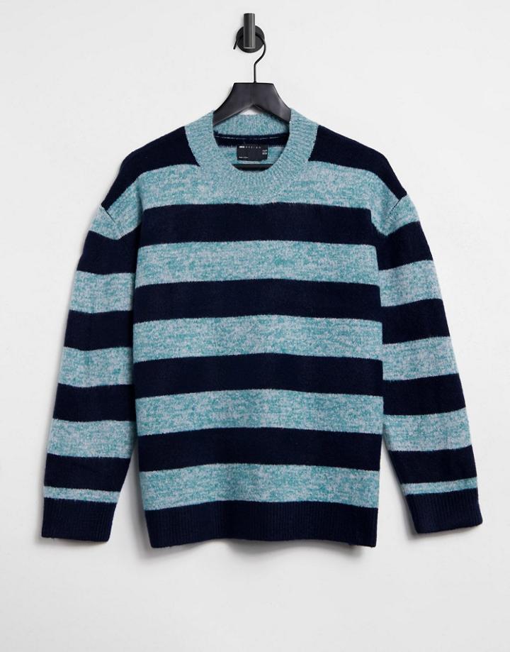 Asos Design Oversized Sweater With Stripes In Blue-blues