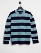 Asos Design Oversized Sweater With Stripes In Blue-blues