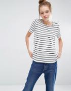 Monki Stripe Scoop Neck T-shirt - Black