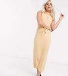 Asos Design Petite Exclusive High Neck Ribbed Midi Dress With Drawstring In Mustard Marl-yellow