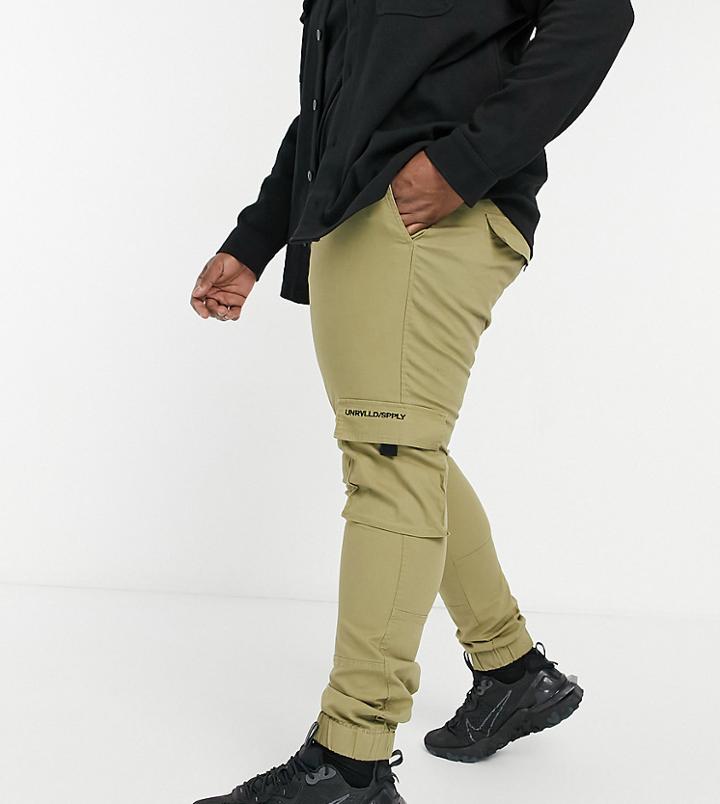 Asos Unrvlld Spply Plus Tapered Cargo Pants In Stone-neutral