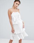 Dark Pink Burn Out Leaf Mini Dress With Ruffles And Strappy Back - White