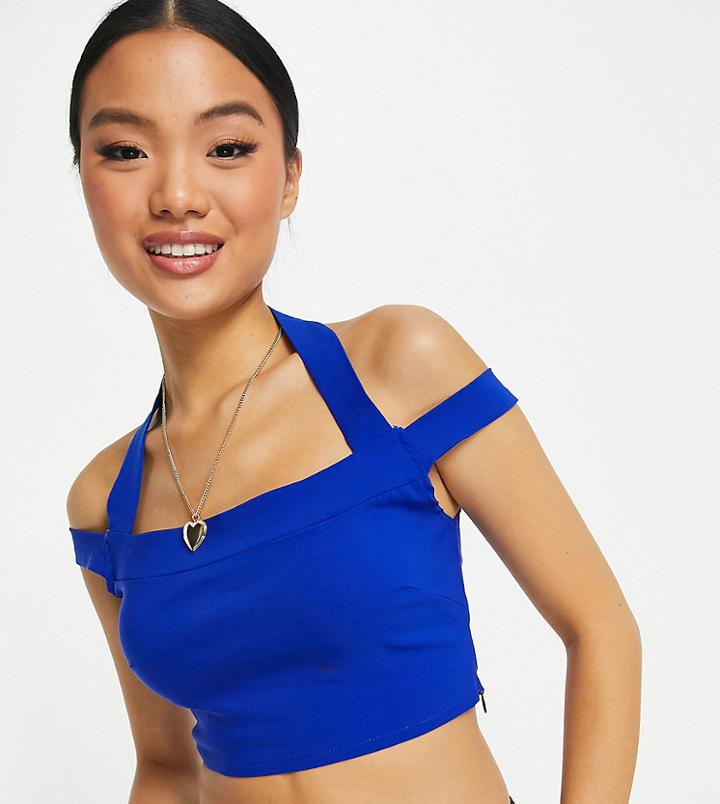Vesper Petite Double Strap Crop Top In Cobalt - Part Of A Set-blue