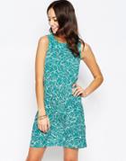 Closet Blu Tie Front Dress In Leaf Print - Green