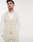 Asos Design Wedding Super Skinny Suit Suit Vest In Stretch Cotton Linen In Stone Houndstooth-neutral
