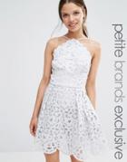 Chi Chi London Petite High Neck Cutwork Midi Prom Dress - Gray