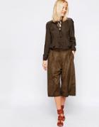 Liquorish Culottes In Faux Suede - Green