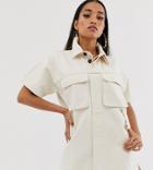 Asos Design Petite Denim Boxy Shirt Dress In Ecru - White