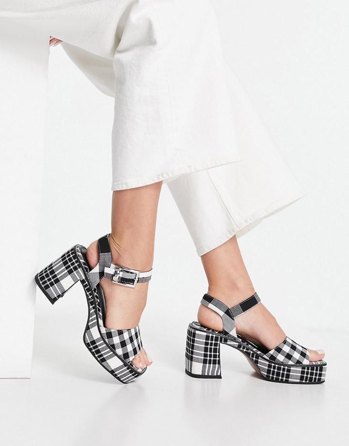Asos Design Hardy Platform Mid Heeled Sandals In Gingham-multi