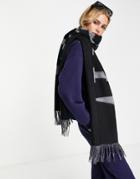Allsaints Oversized Blanket Scarf With Branding In Gray And Black-multi