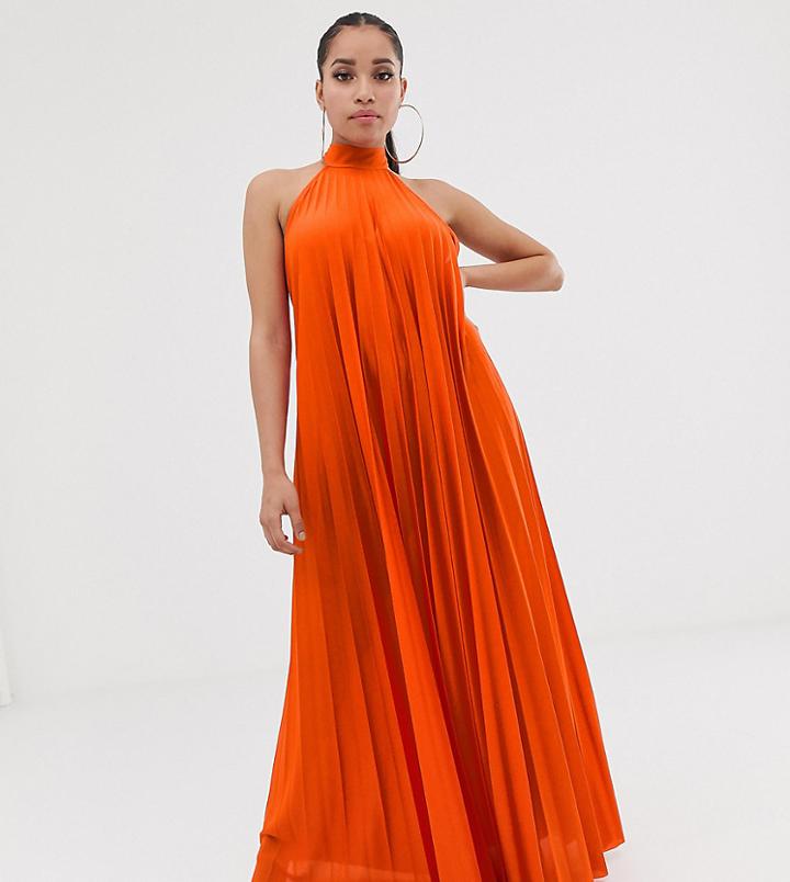 Asos Design Petite Backless Halter Pleated Maxi Dress - Multi