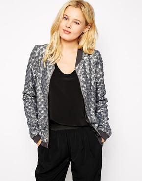 Pop Cph Geometric Sequins Bomber Jacket - Silver