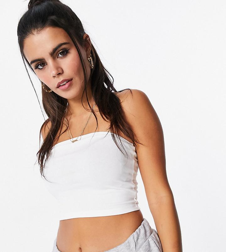 Asos Design Petite Organic Cotton Crop Bandeau Top In White