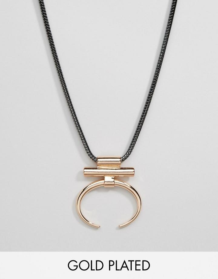 Pilgrim Geometric Open Hoop Necklace - Rose Gold