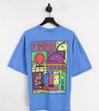 Collusion Oversized T-shirt With Cartoon Print In Blue Acid Wash