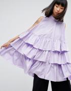 Asos White Sleeveless Multi Frill Oversize Shirt - Purple