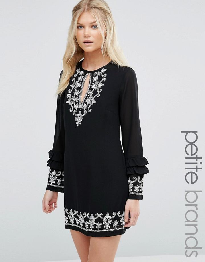 Maya Petite Embellished Dress With Ruffles And Keyhole Detail - Black