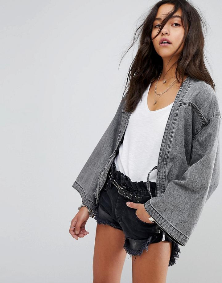 One Teaspoon Kimono Tie Front Denim Jacket - Gray