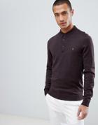 Farah Maidwell Knitted Long Sleeve Polo In Burgundy - Red