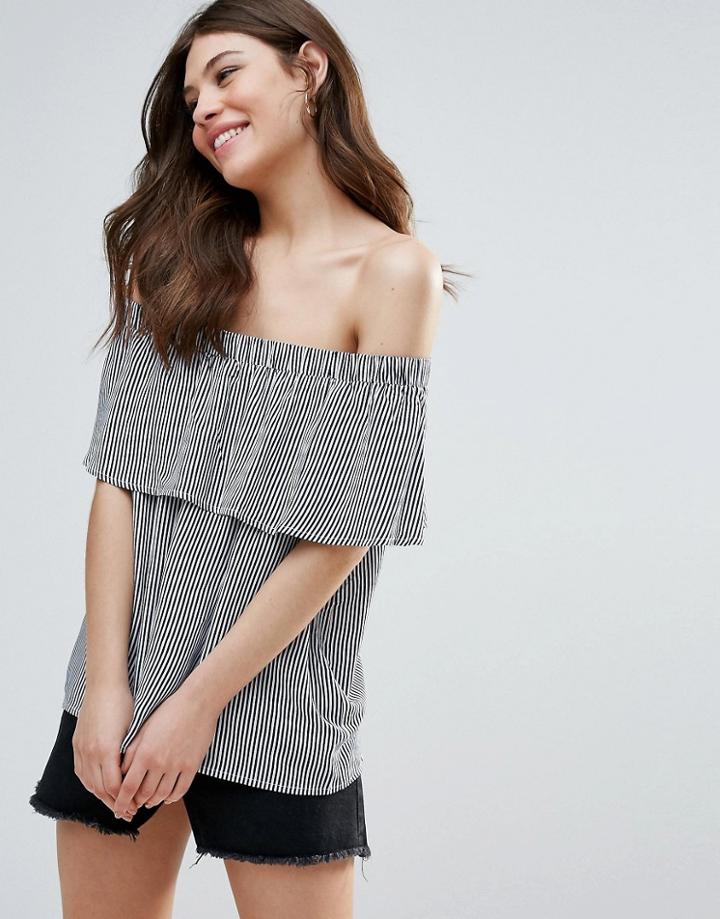 B.young Off Shoulder Frill Overlay Top - Blue