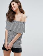 B.young Off Shoulder Frill Overlay Top - Blue