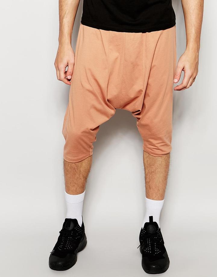 Asos Extreme Drop Crotch Shorts In Super Lightweight Fabric In Tan - Cork