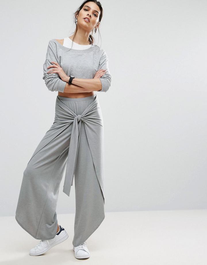 Asos Knot Front Wide Leg Pants In Marl - Purple