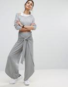 Asos Knot Front Wide Leg Pants In Marl - Purple