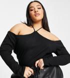 Vila Curve Strappy Halterneck Top With Cut-out Shoulder In Black