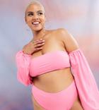 Asos Design Curve Bandeau Bikini Top With Detachable Puff Sleeves In Pink