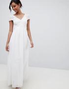 Little Mistress Allover Broderie Plunge Front Maxi Dress In White - White