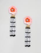 Asos Design Jewel Flower Seedbead Tassel Earrings - Multi