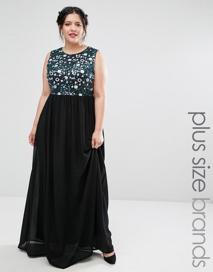 Club L Plus Maxi Dress With Floral Sequin Top - Black
