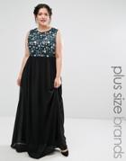 Club L Plus Maxi Dress With Floral Sequin Top - Black