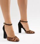 New Look Wide Fit Round Toe Leopard Print Heeled Shoe - Brown