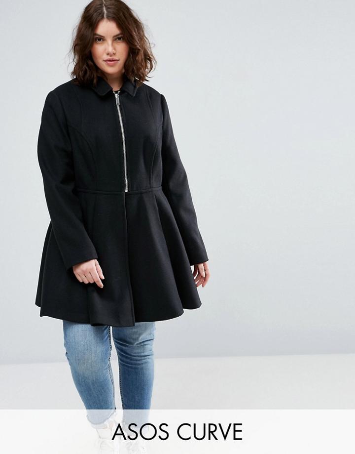 Asos Curve Swing Coat With Full Skirt - Black