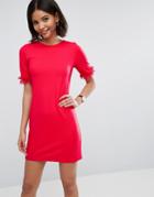 Asos T-shirt Dress In Ponte With Lace Frill Sleeve - Pink