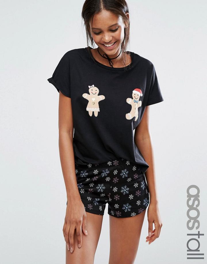 Asos Tall Christmas Gingerbread Man Tee & Shorts Pyjama Set - Multi