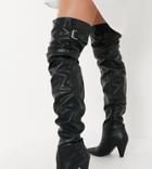 Asos Design Wide Fit Kayla Thigh High Slouch Boots In Black