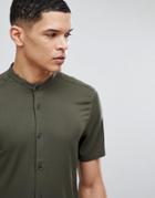 Asos Muscle Shirt With Grandad Collar In Khaki - Green