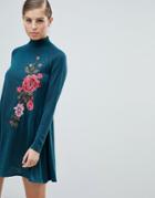 Ax Paris Long Sleeve Swing Dress With Embroidered Detail - Multi