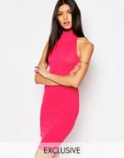 Club L Crepe High Neck Dress - Super Hot Pink
