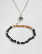 Icon Brand Skull Necklace & Bracelet 2 Pack - Silver