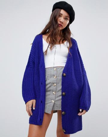 E.l.k Oversized Cable Knit Cardigan - Blue