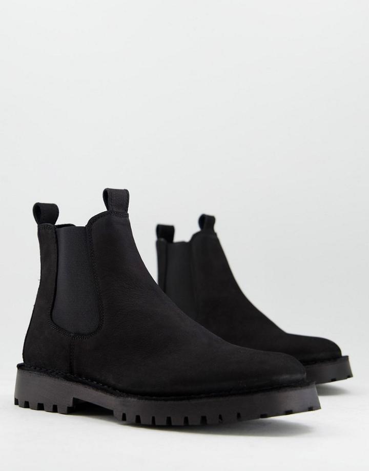 Selected Homme Nubuk Chelsea Boots With Chunky Sole In Black