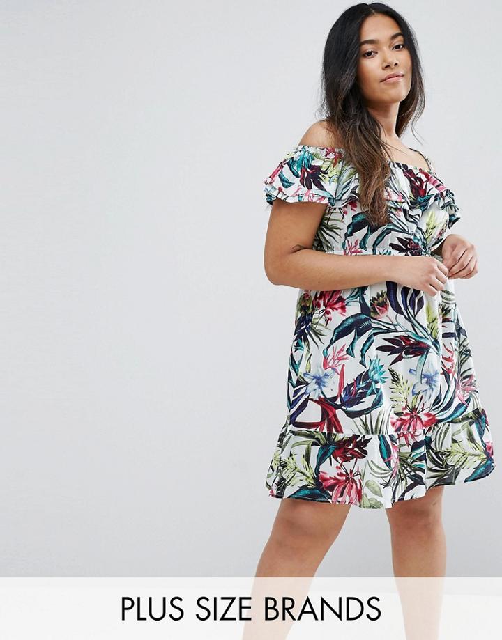 Nvme Plus Bardot Dress With Frill - Multi