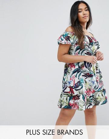 Nvme Plus Bardot Dress With Frill - Multi