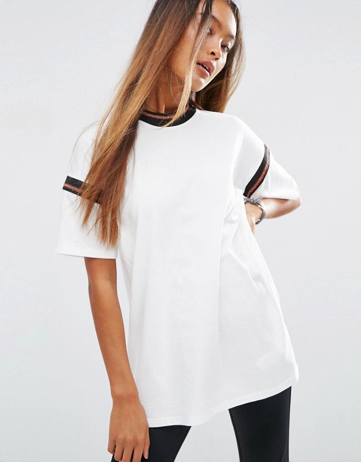 Asos T-shirt With Stripe Tipping - Cream